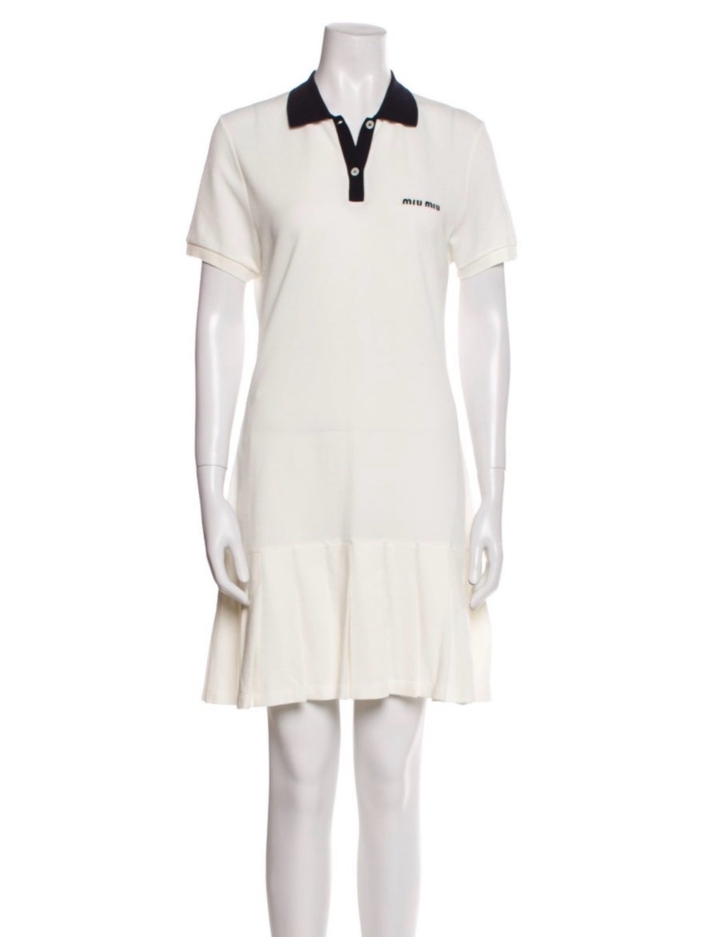 Miu Miu White Dress with Black Contrast Collar